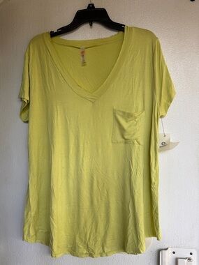 Mona B Lime Green V-Neck Pocket Tee